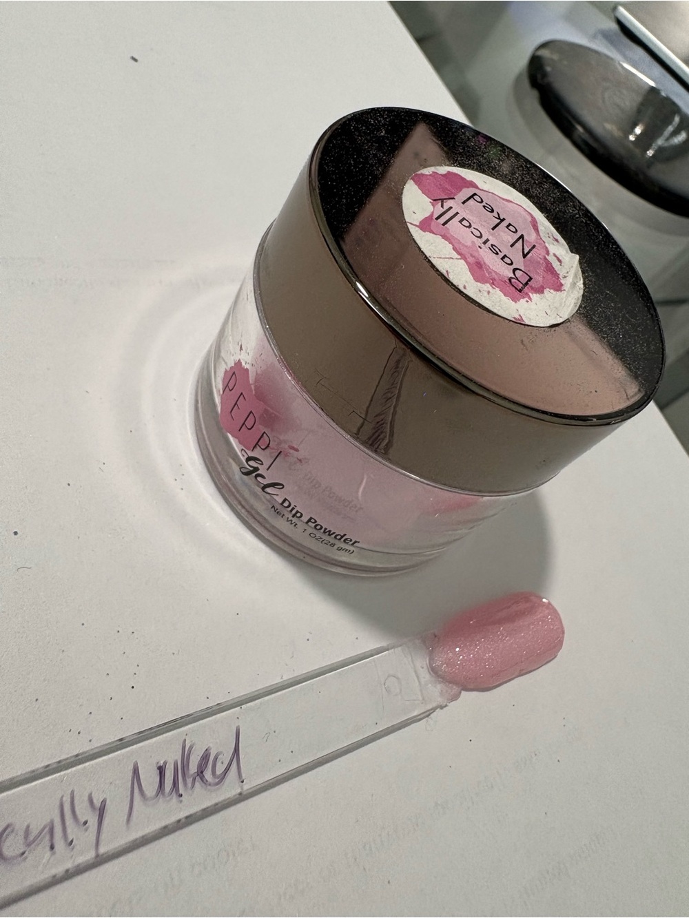 Peppi Gel Basically Naked pink glittery dip nail powder